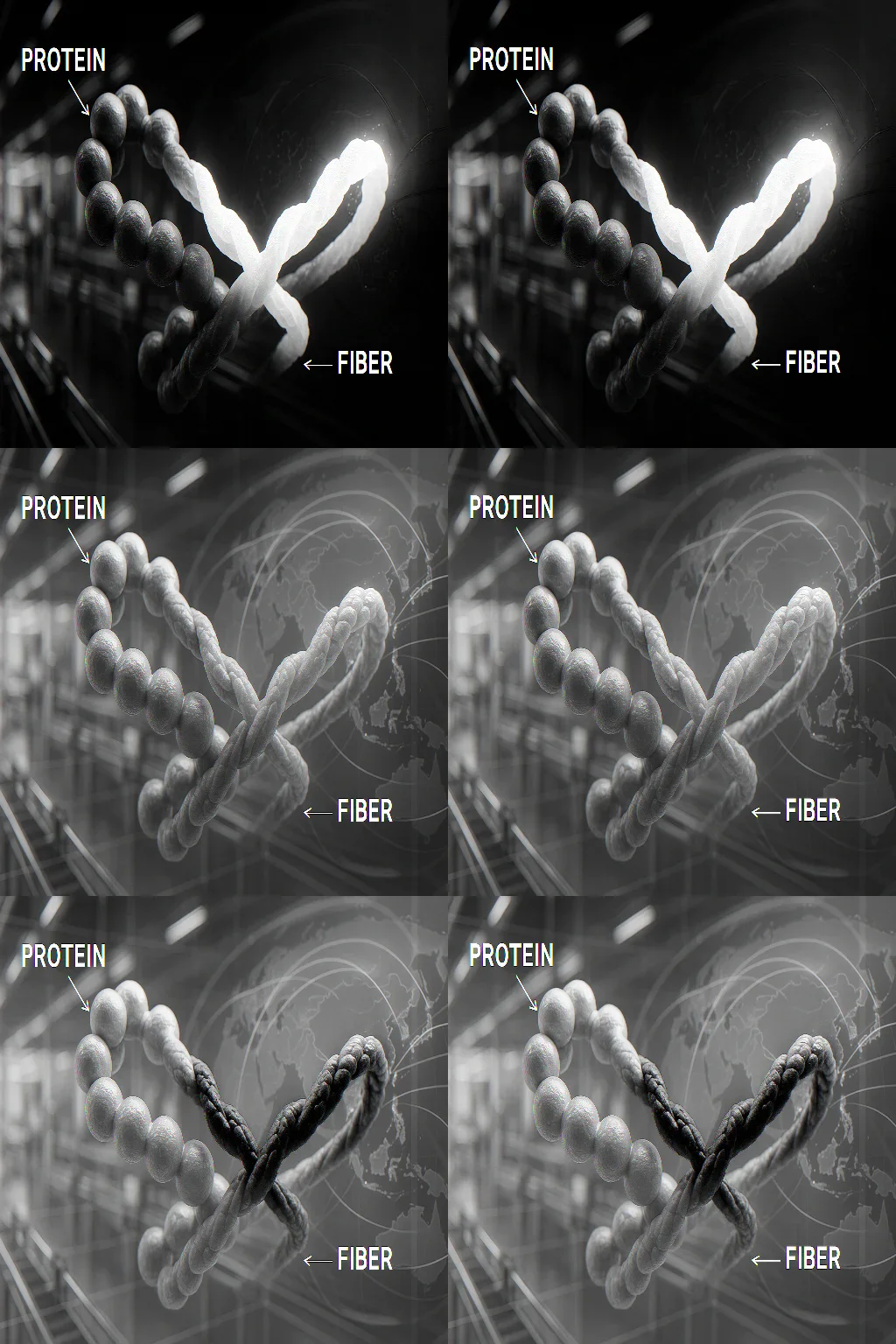 Une image conceptuelle représentant la synergie des ingrédients protéinés et fibreux pour la tendance de la nutrition accessible