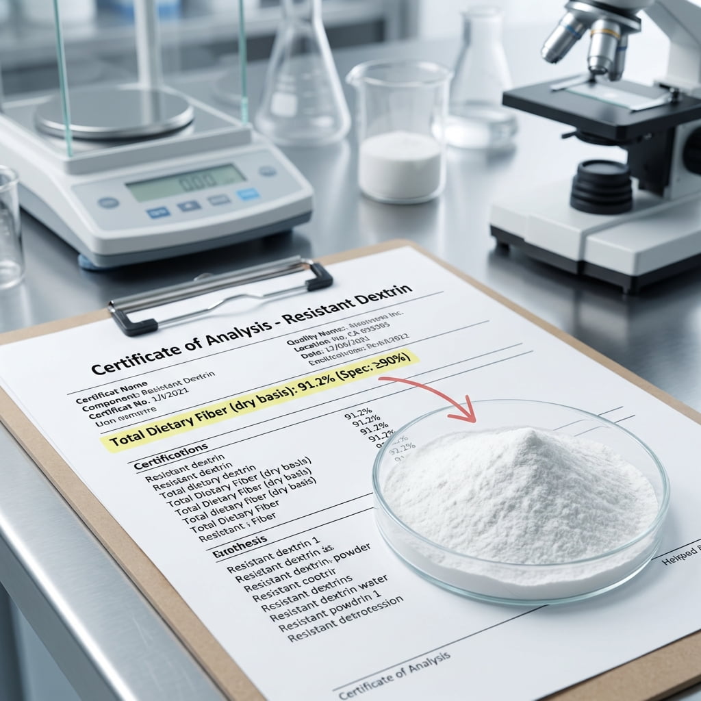 Contrôle qualité en laboratoire : vérification du certificat d'analyse de la dextrine résistante