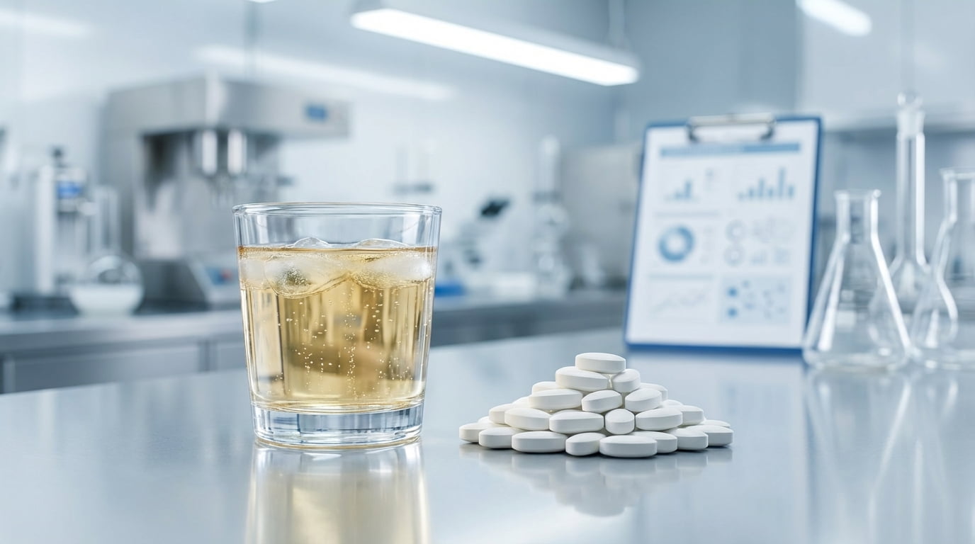 Paramètre de laboratoire montrant les spécifications de la dextrine résistante ainsi que les produits finis de boissons et de suppléments