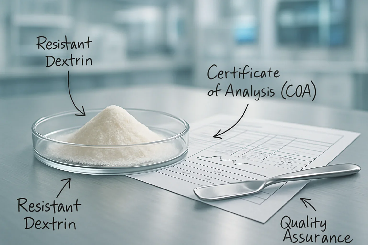 Guide d'approvisionnement en poudre de dextrine résistante montrant le contexte de l'analyse en laboratoire