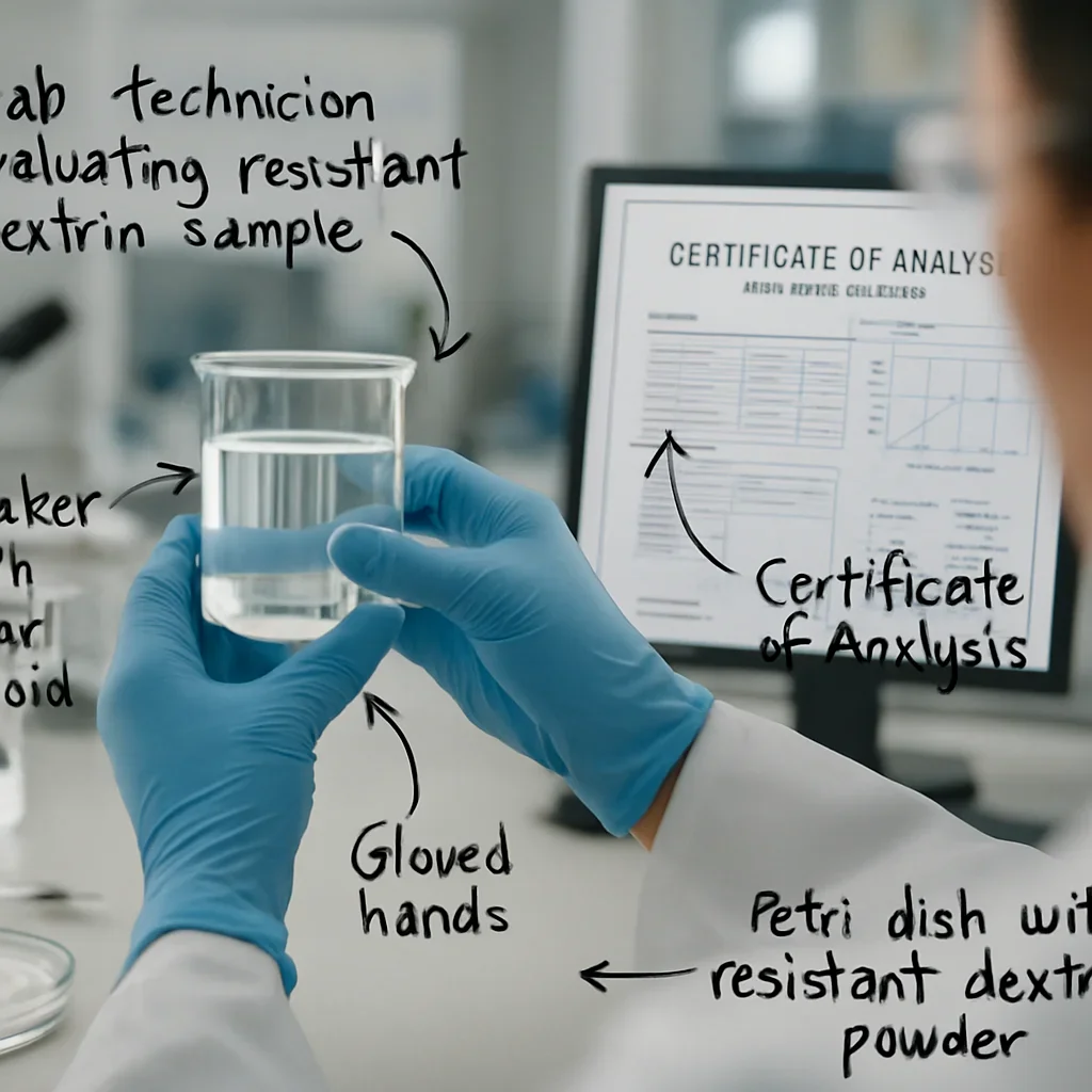 調達品質管理のための難消化性デキストリンの溶解性と透明度のラボ分析