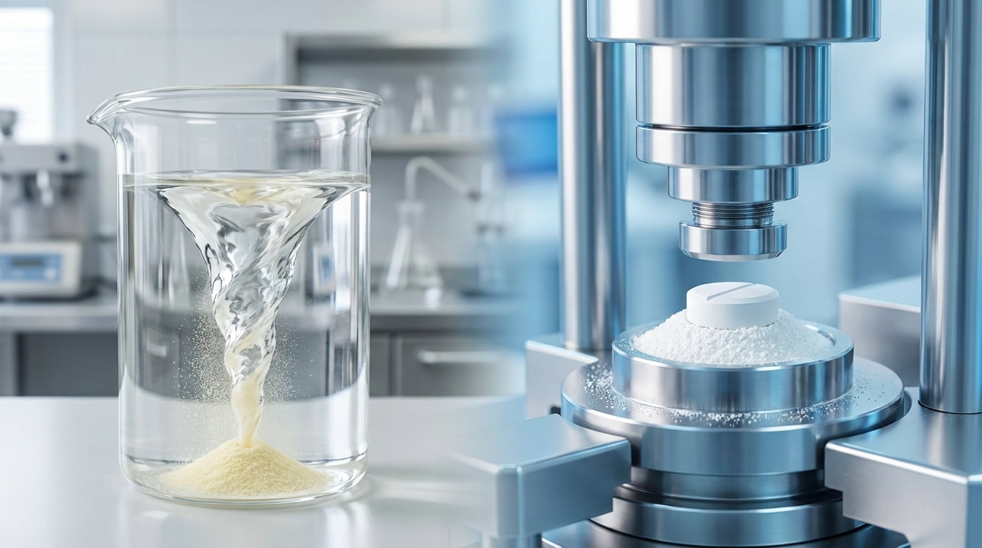 Comparaison de la solubilité de la dextrine résistante et des propriétés de compression de la MCC