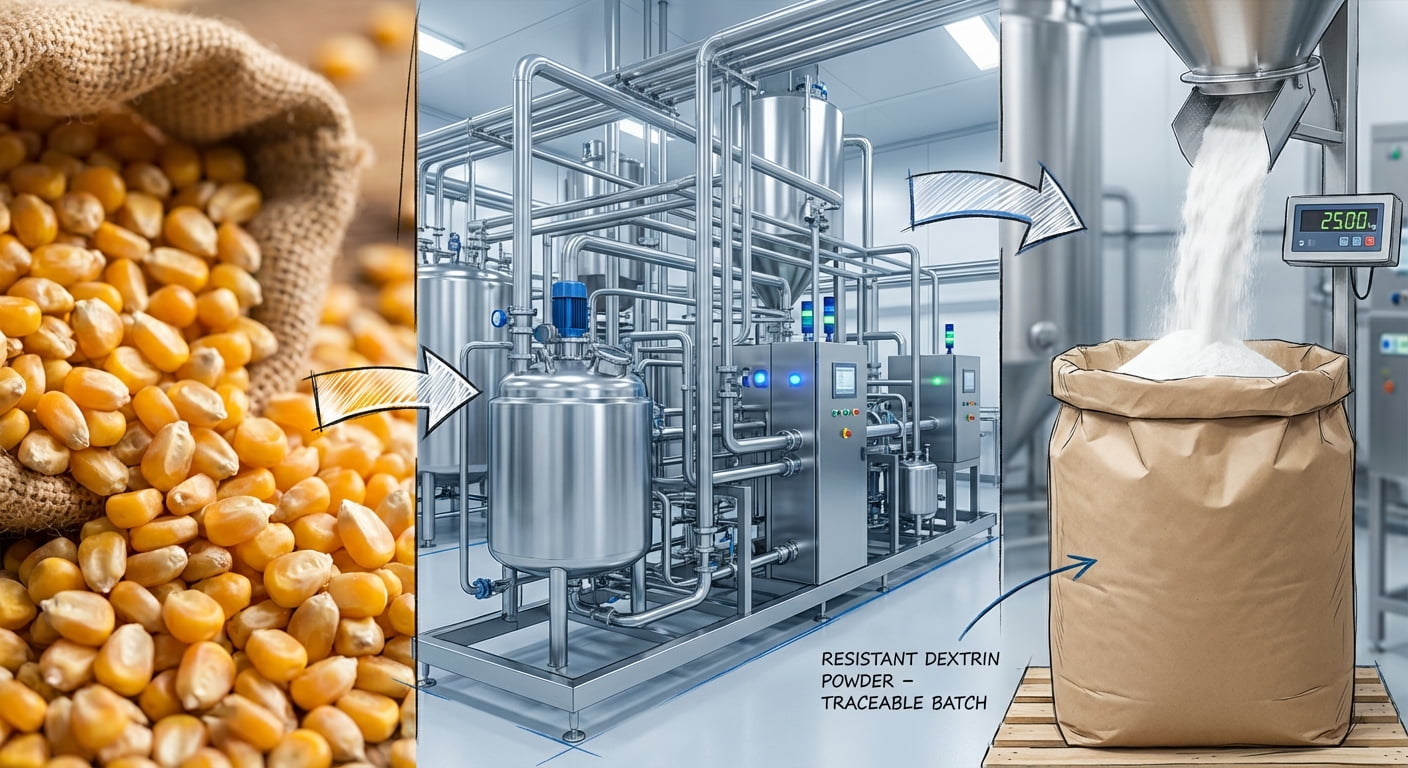 عملية تتبع الدكسترين المقاوم من الذرة إلى المسحوق