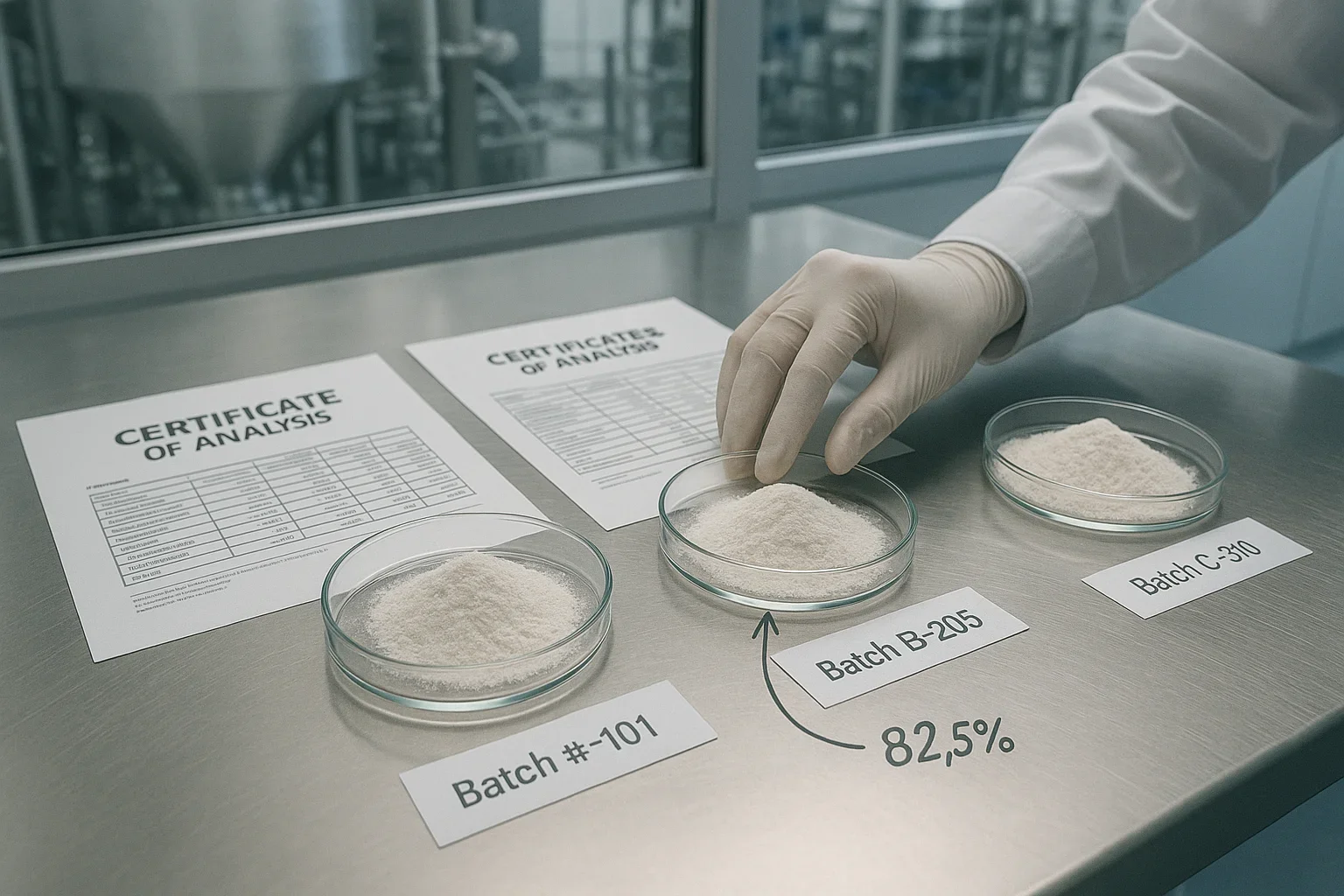 Technicien de laboratoire vérifiant la cohérence des lots à l'aide des documents COA