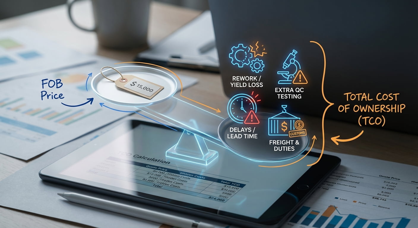 Une infographie illustrant le concept de coût total de possession (CTP) pour l'approvisionnement en ingrédients.