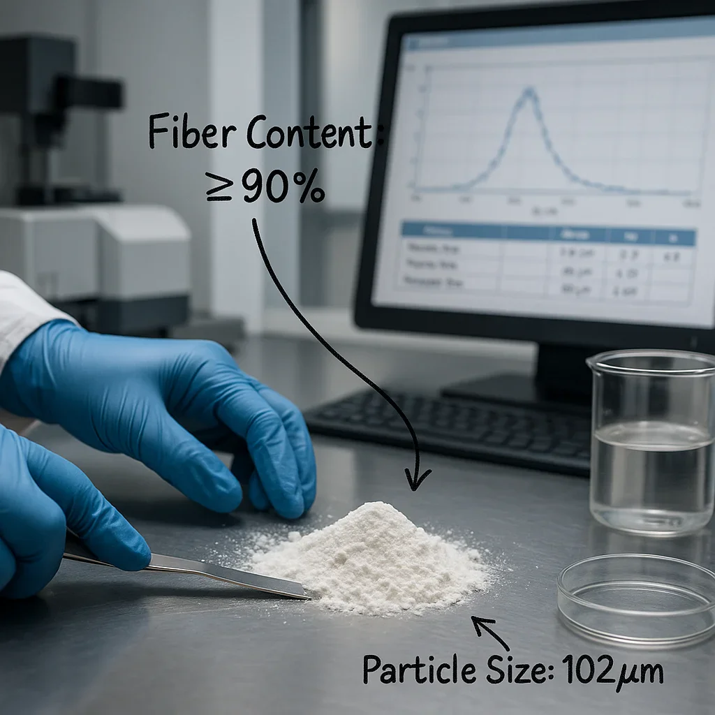 Gros plan sur un technicien dans un laboratoire de contrôle qualité testant un échantillon de poudre blanche de dextrine résistante