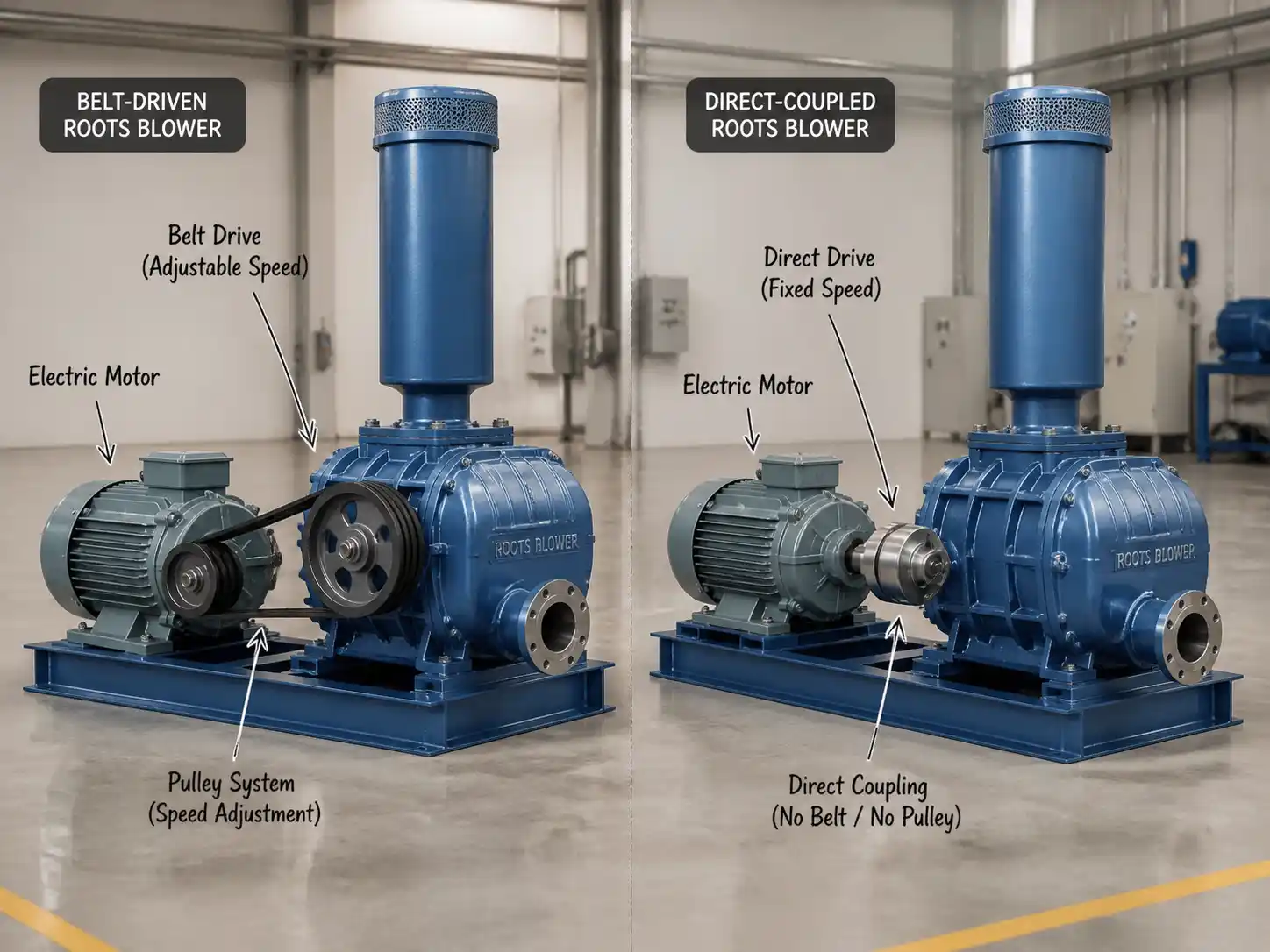 Belt versus direct Roots blowers