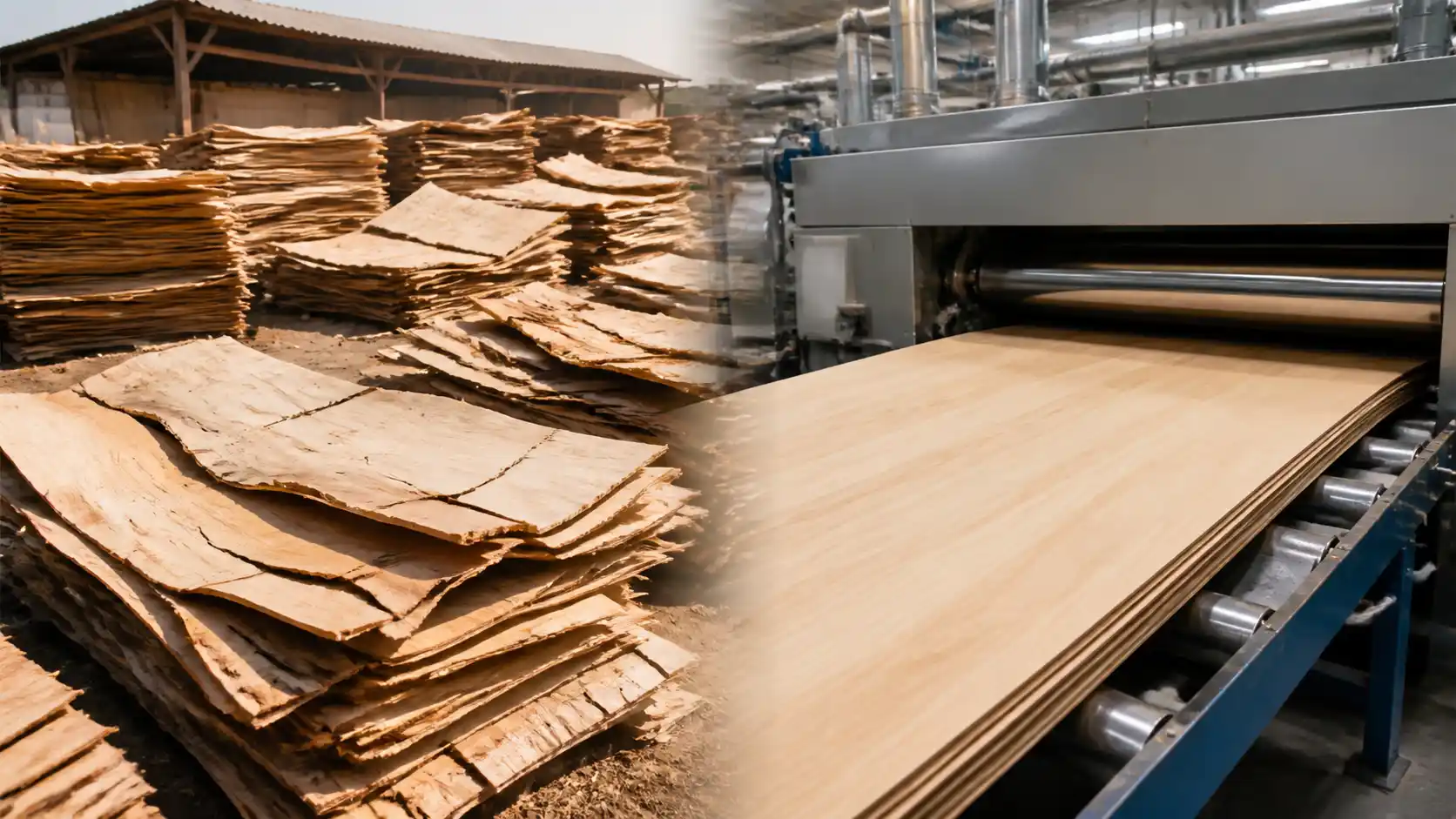 Cracked sun-dried veneer versus smooth machine-dried veneer