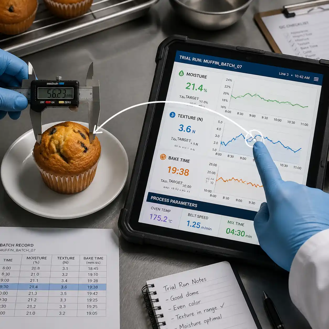 Un scientifique des aliments compare les données sur les muffins et le processus