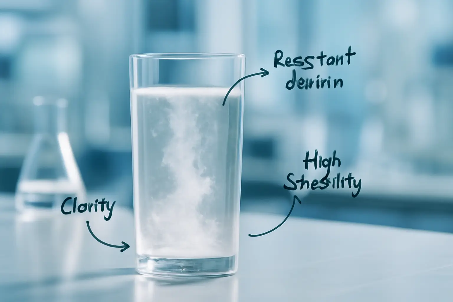 Clear high-fiber functional beverage with dissolving resistant dextrin.