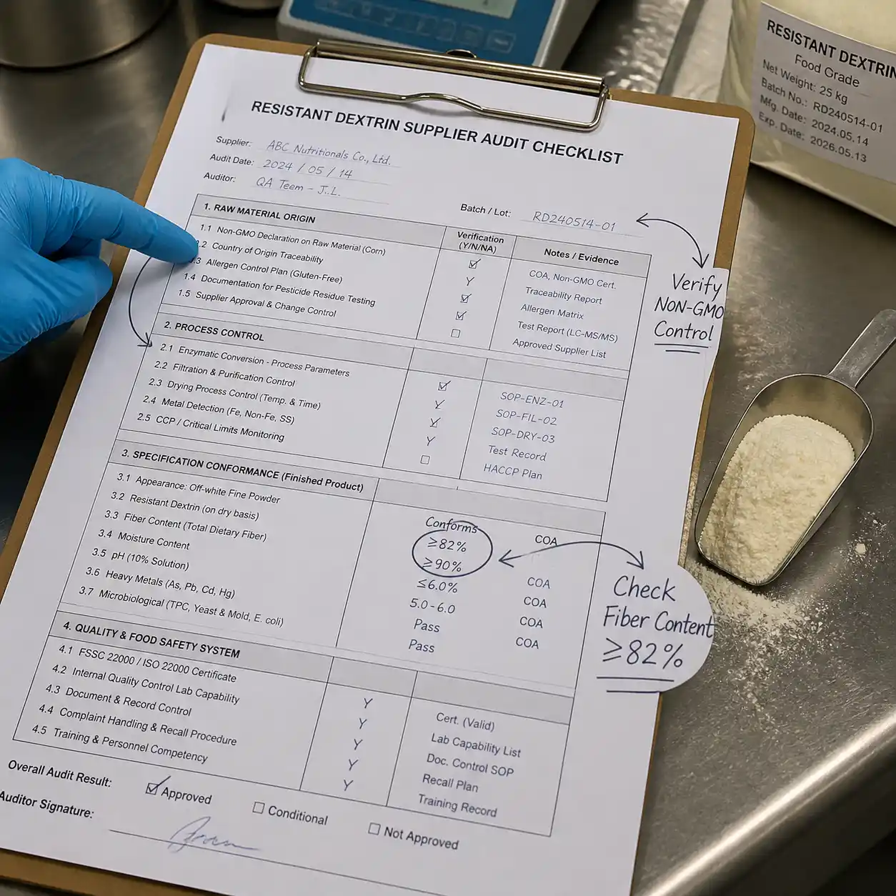 Resistant dextrin quality audit checklist
