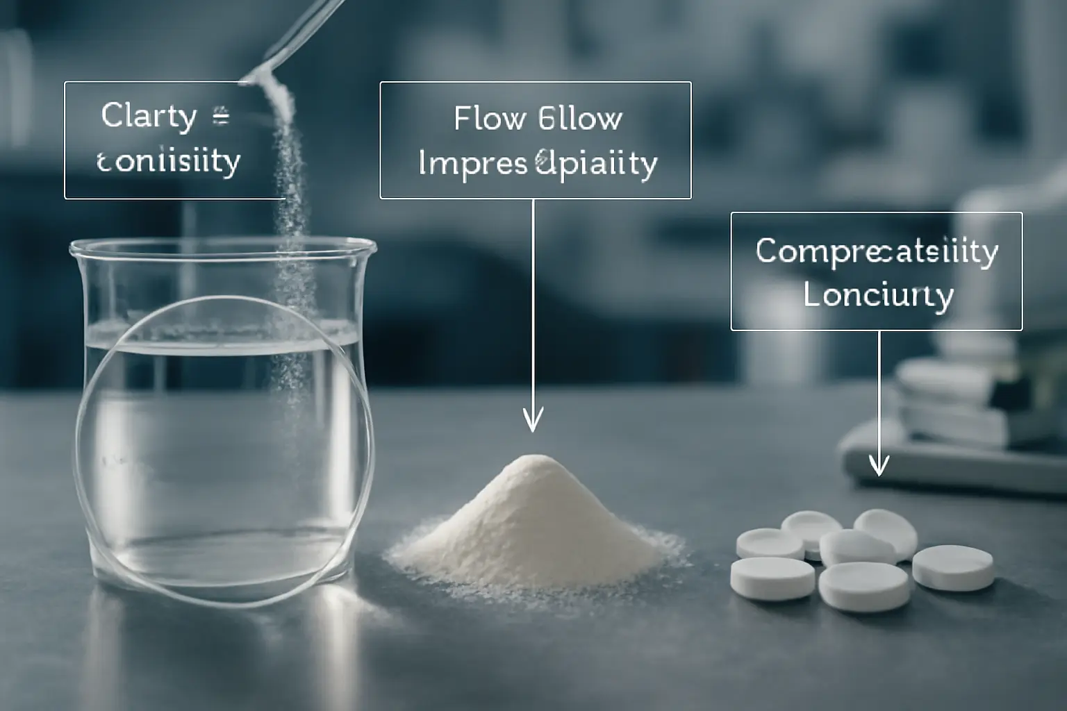 Visual comparison of resistant dextrin in beverage, powder, and tablet forms.