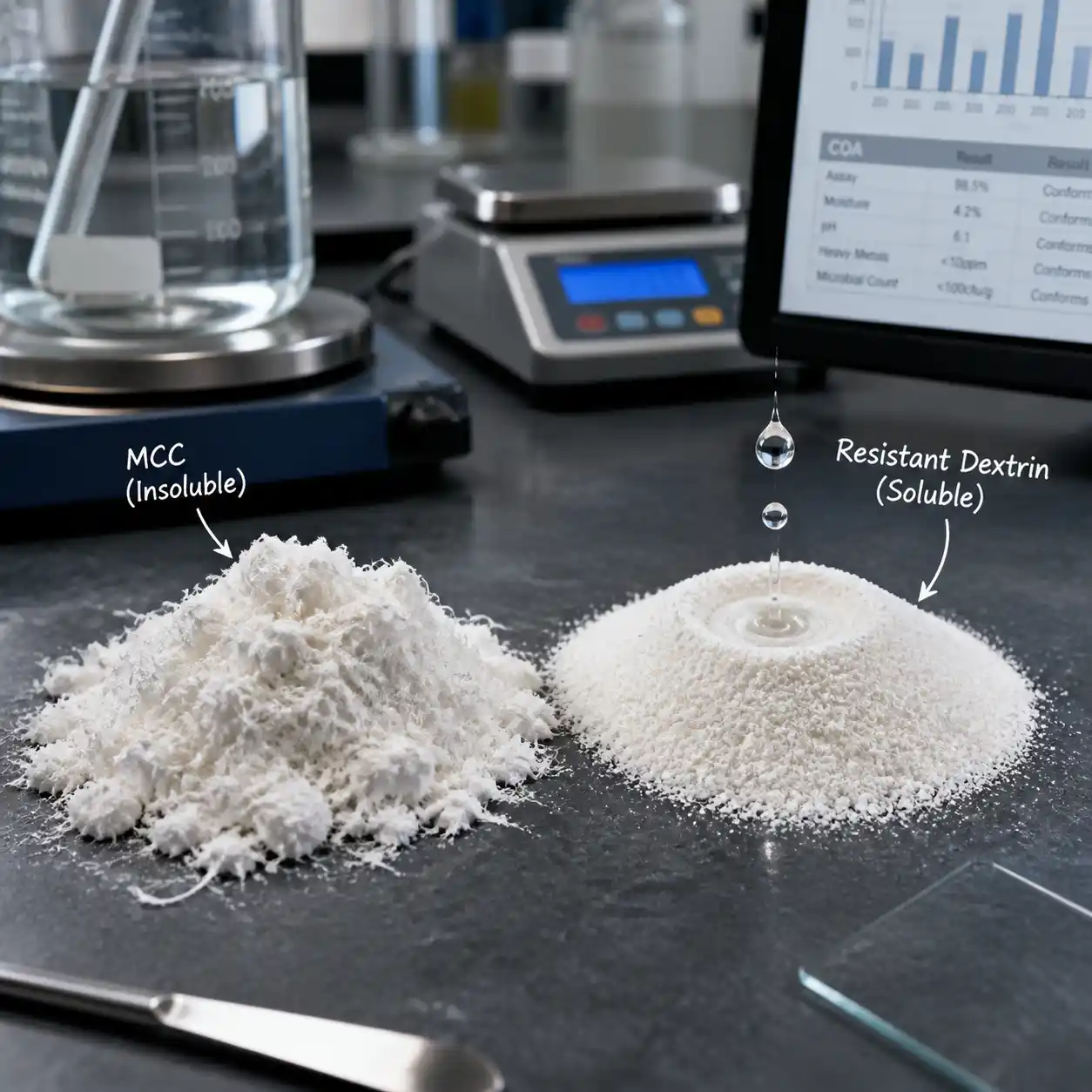 Lab comparison of MCC and dextrin