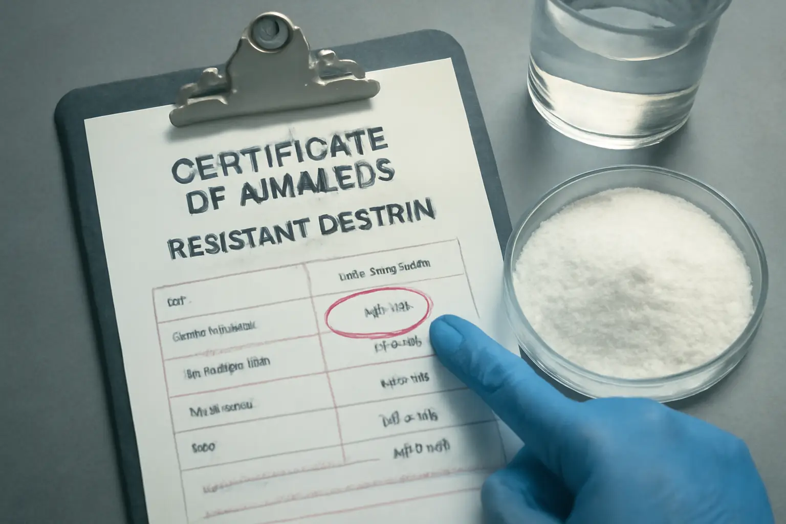 COA for resistant dextrin alongside lab samples