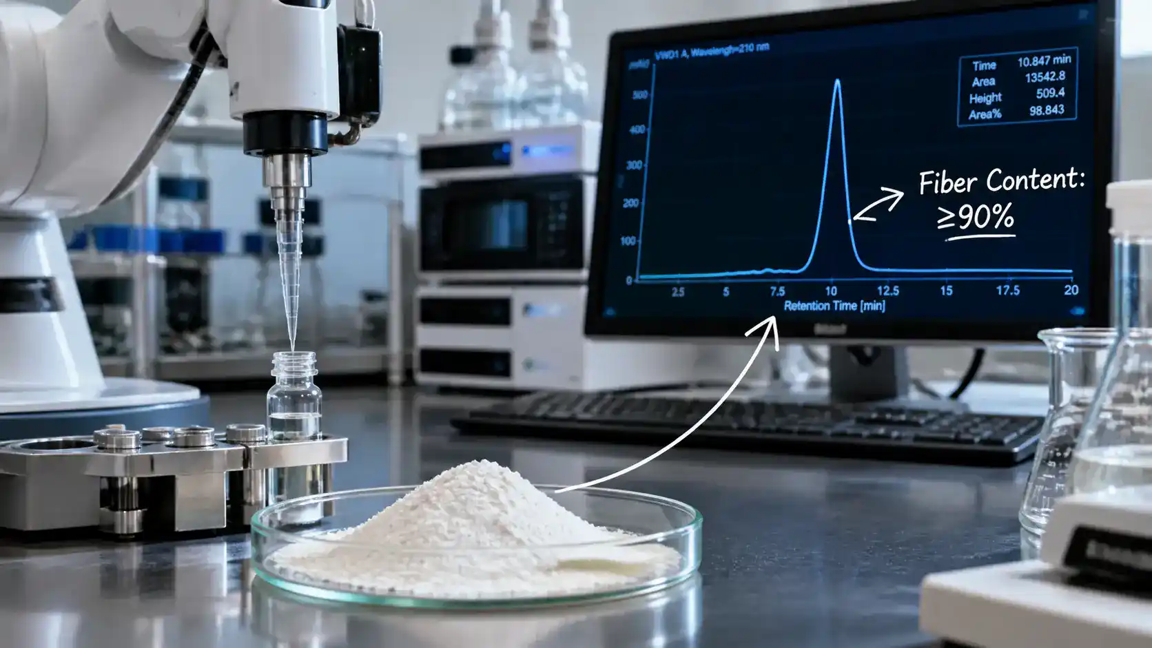Lab technician testing resistant dextrin powder