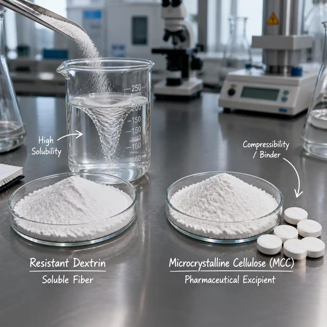 Resistant dextrin powder and MCC tablet applications