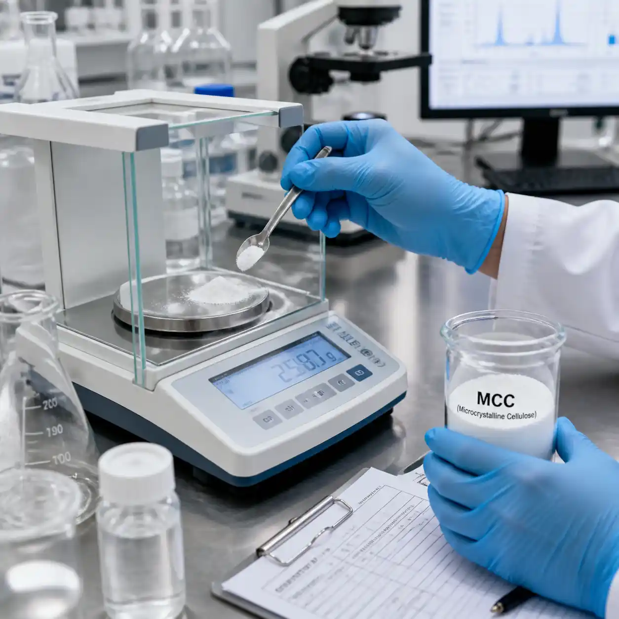 Testes laboratoriais de controle de qualidade em conformidade com GMP para MCC e dextrina resistente
