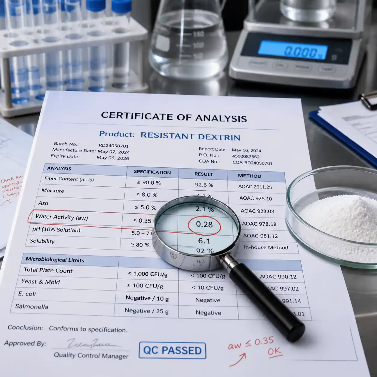 Certificate analysis for resistant dextrin
