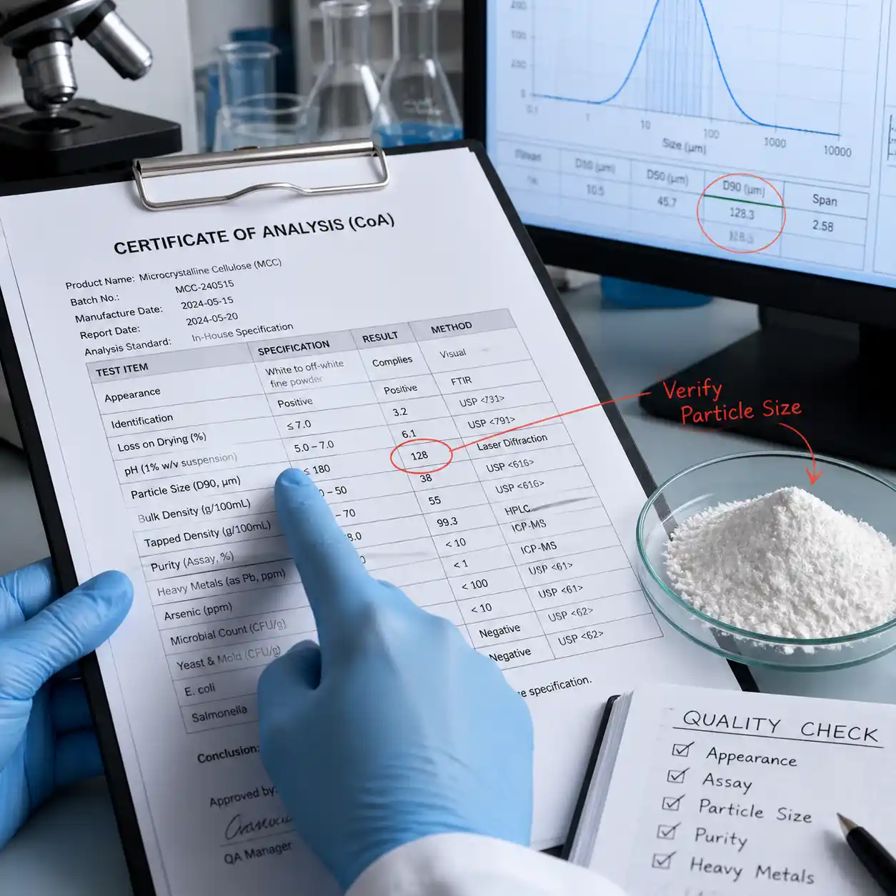 Reviewing CoA for ingredient qualification