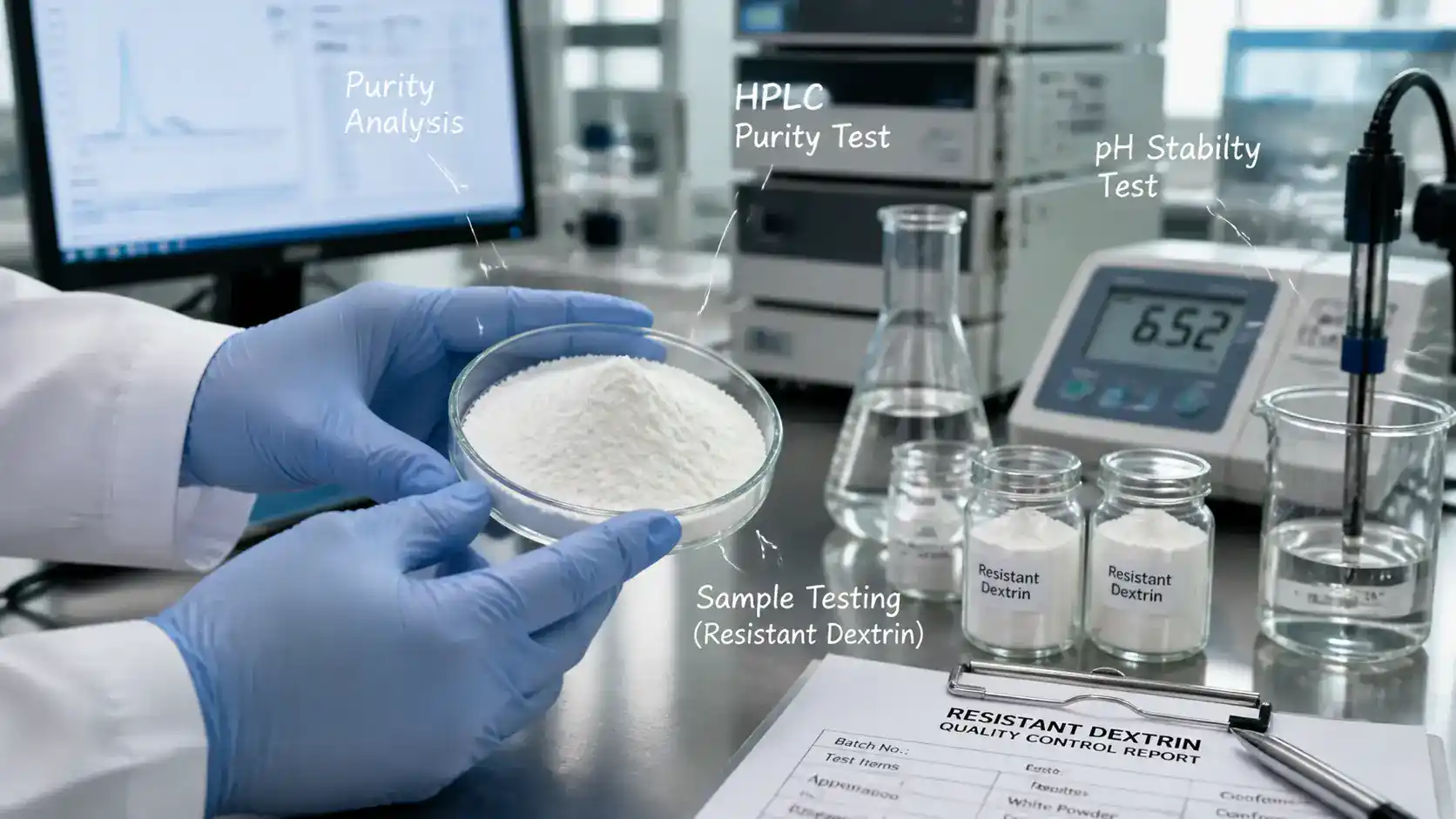 Quality control lab testing dextrin powder purity