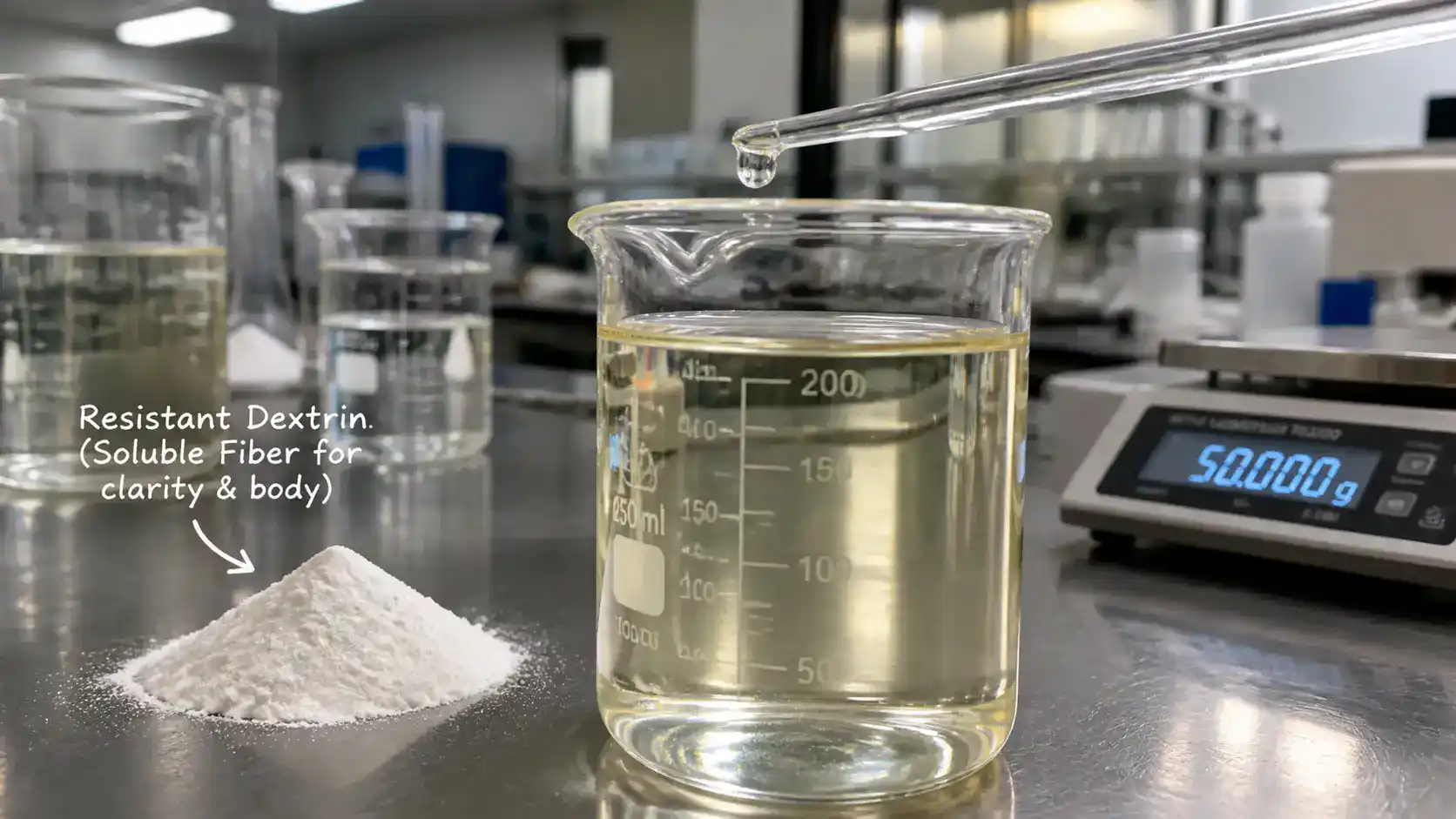 Clear low sugar beverage with resistant dextrin