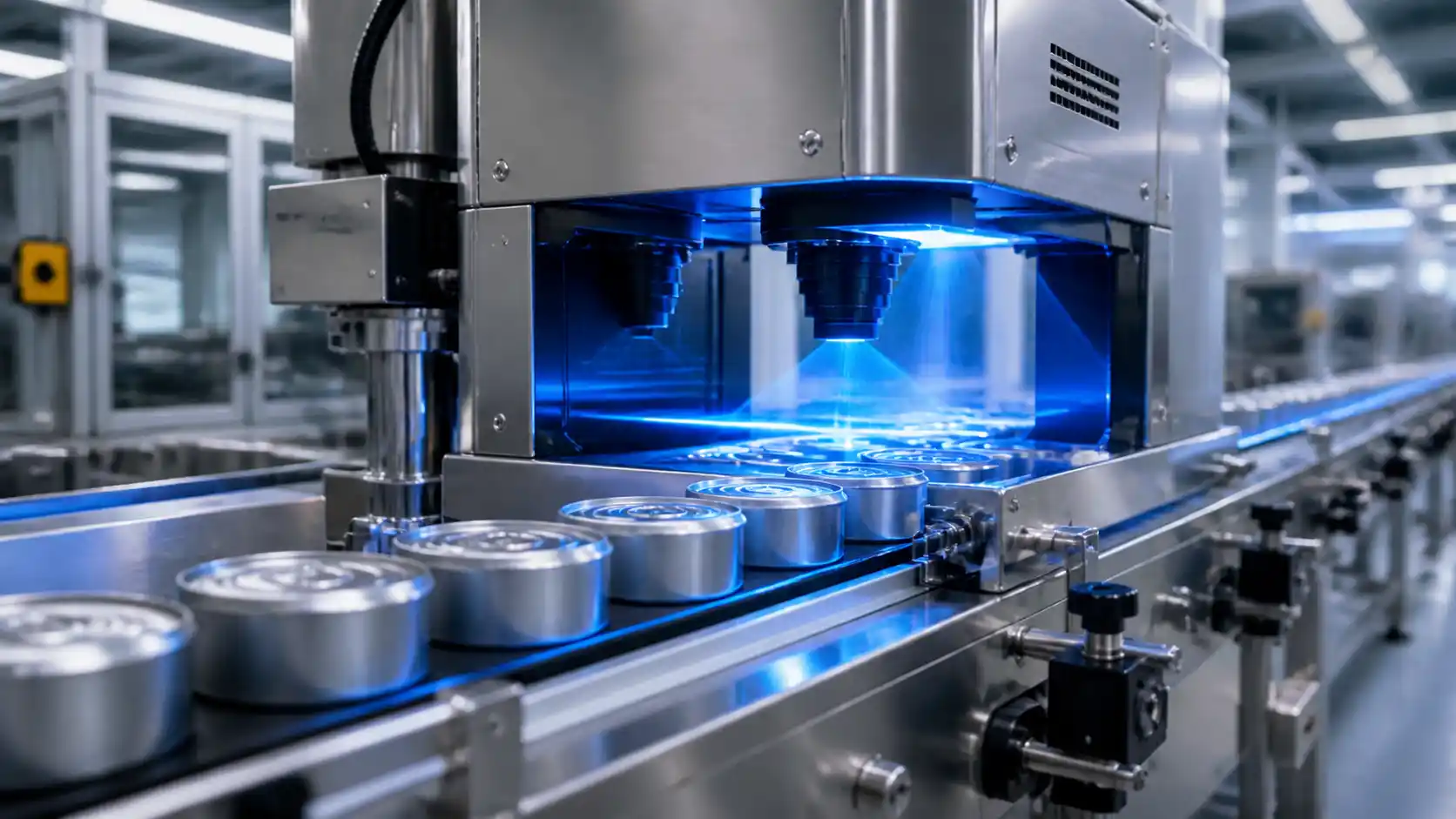 Machine d'inspection automatique scannant les capsules de canettes BC