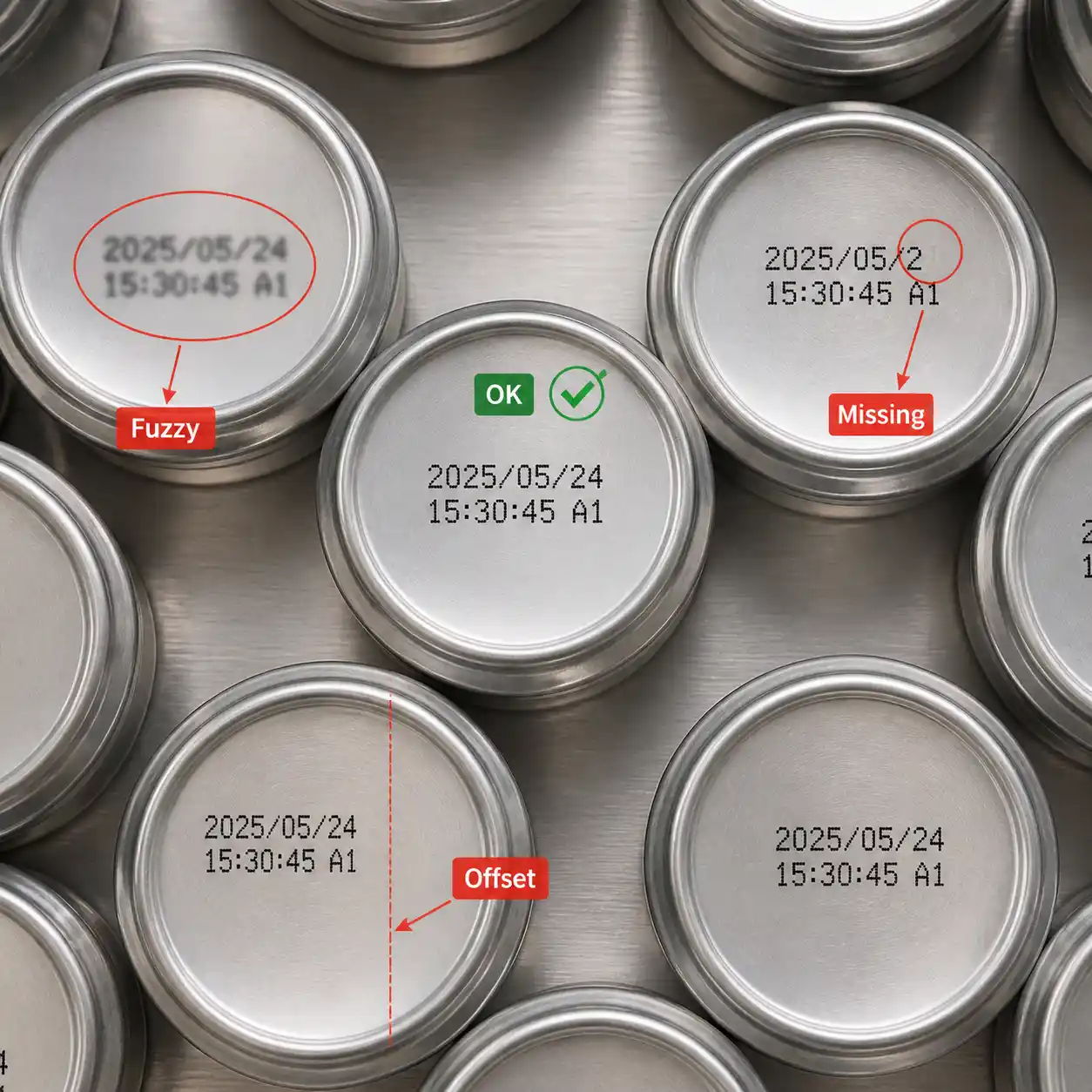 Codes de fond de canette corrects et défectueux